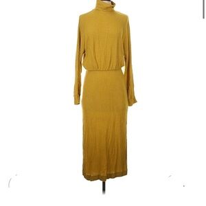 Turtleneck Long Sleeve Midi Dress in Mustard